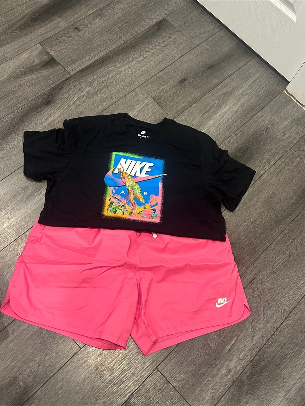 Nike Black Graphic Tee with Hot Pink Athletic Shorts